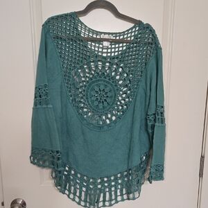 VENUS Teal Crochet Blouse